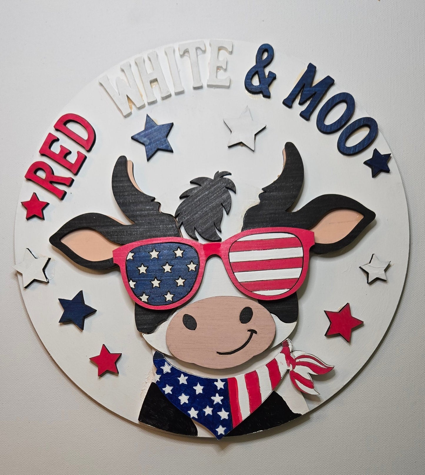 Red White and Boo Patriotic Cow door hanger