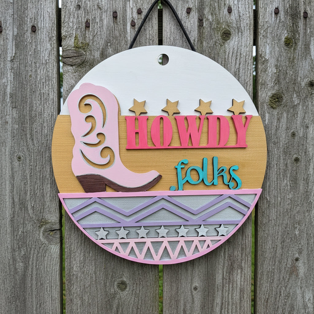 Howdy folks cowboy boot welcome sign
