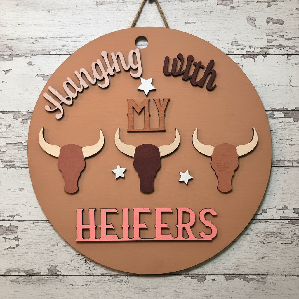Hanging with my Heifers door hanging sign