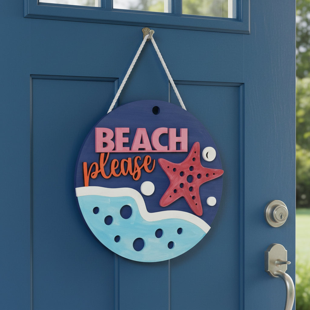 Beach please door hanger sign