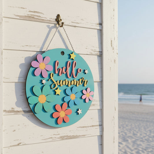 Hello summer Flowers hanging sign