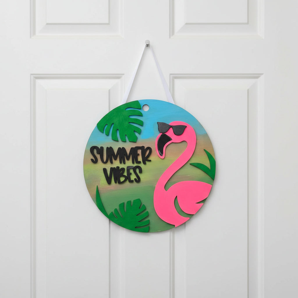 Flamingo summer Vibes Door hanger