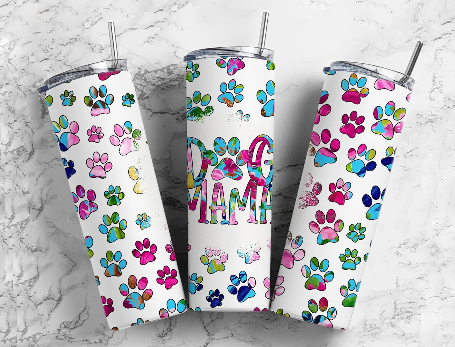 20 oz  Sublimation dog mom colorful paw prints