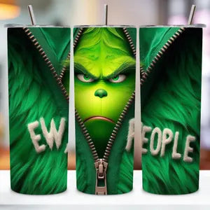 20 oz Green Grinch Ew People Zipper  Sublimation tumbler